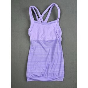 Athleta Womens Tank Top Purple Abstract Criss Cross Back Scoop Neck Stretch XXS